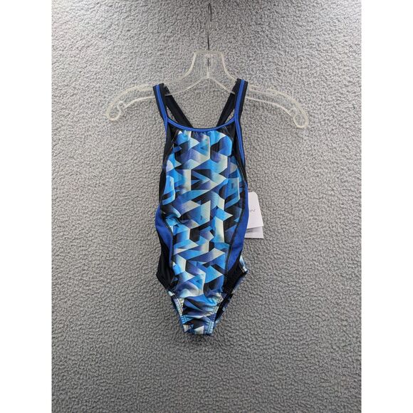 NWT Dolfin Reliance Girls Blue Black Swimsuit One Piece size 24 Competition - Picture 1 of 11
